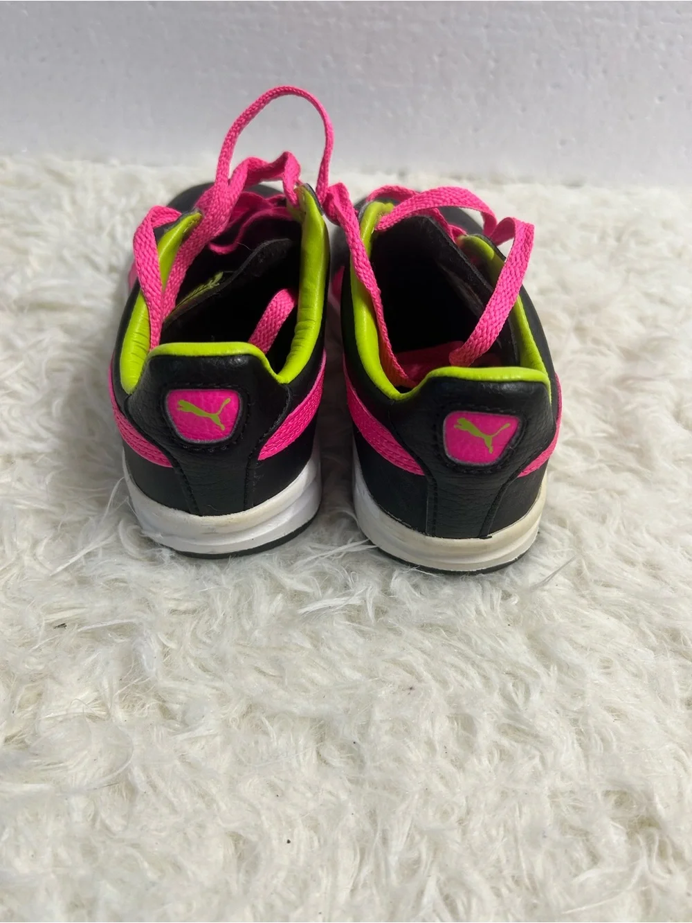 Puma Kids Black Sneakers with Neon Pink and Lime Accents